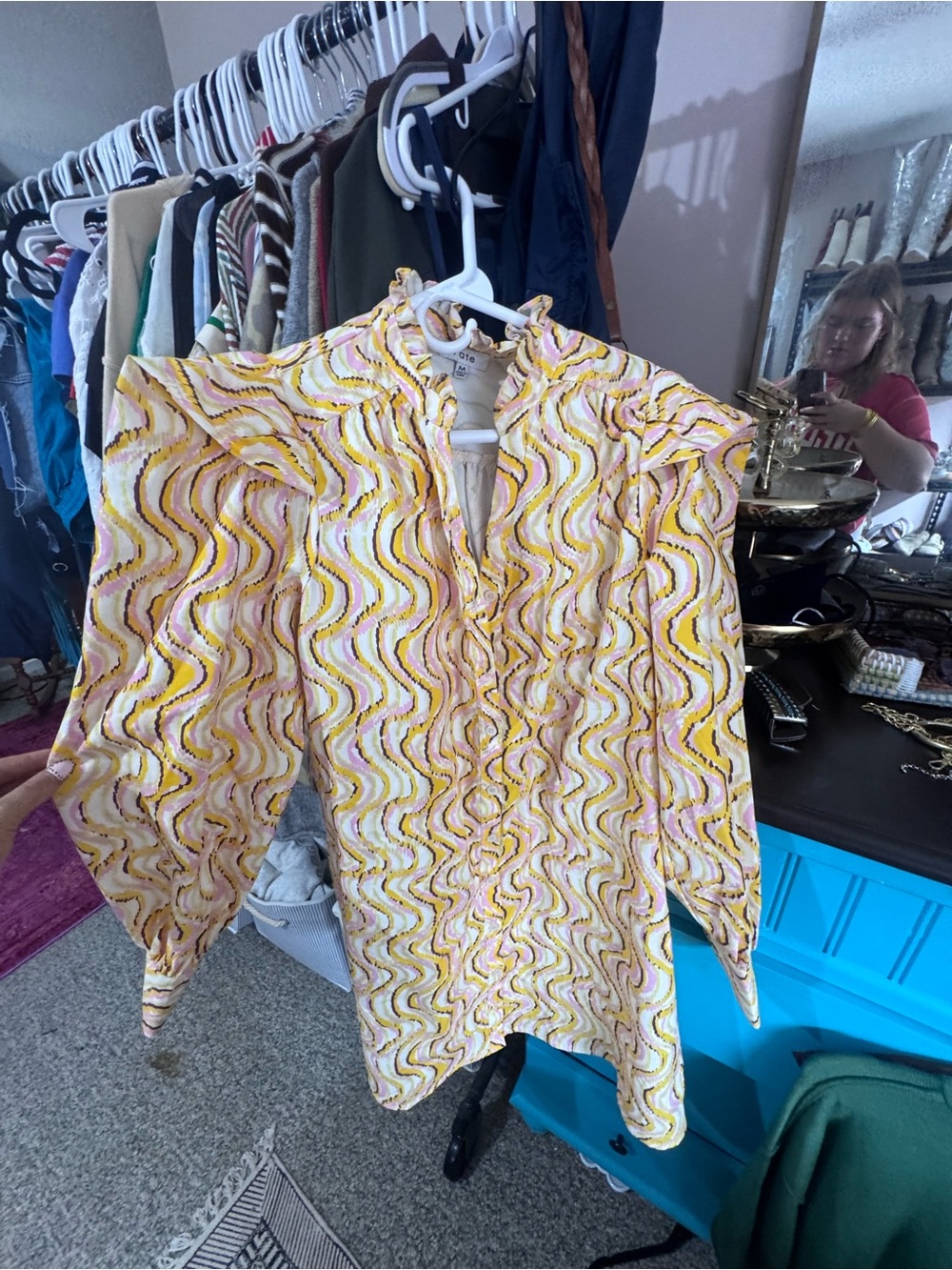 Fate Yellow and Cream Wave-Print Men's Button-Down Shirt